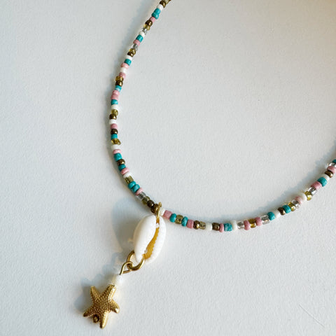 Mermaid Collection - Ketting ‘Oceans Bloom’ met Kauri schelp en Zeester en schelp bedel